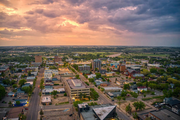 Aerial View of Brandon, Manitoba at Sunset